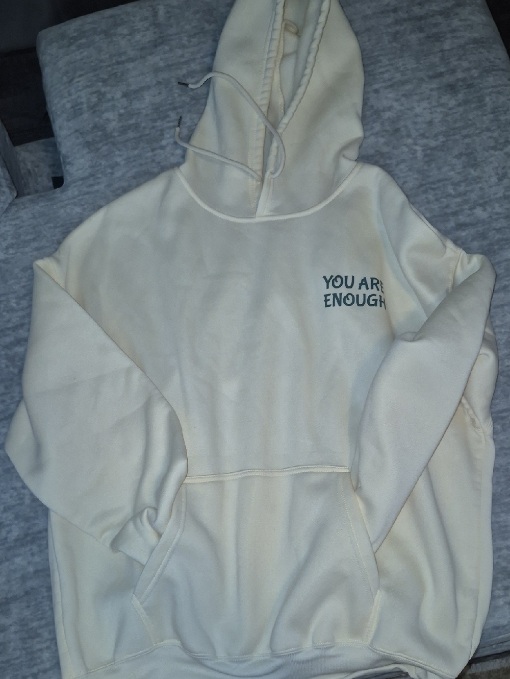 Ivory Pullover Hoodie with 'YOU ARE ENOUGH' Chest Print